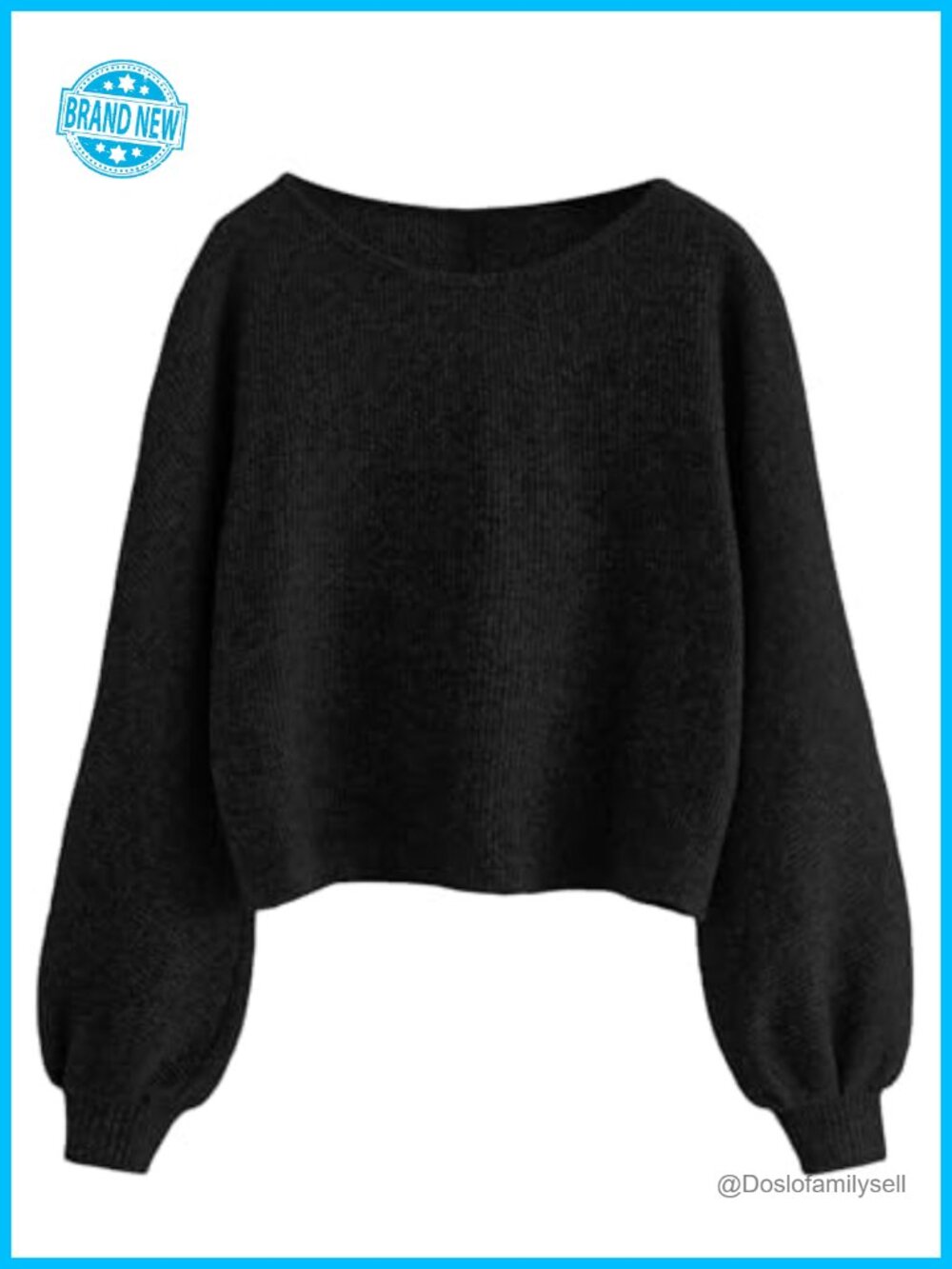 Rib-Knit Crewneck Long Sleeve Cropped Sweater Pullover